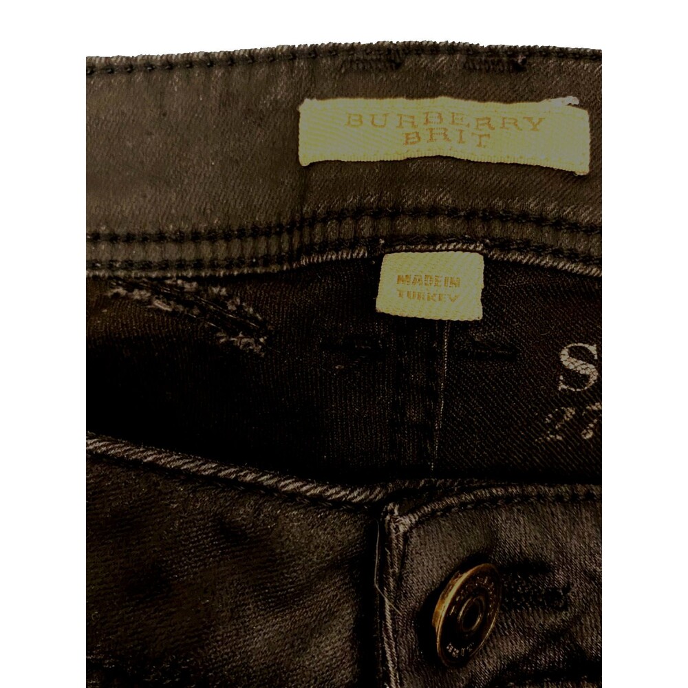 Burberry Brit Westbourne~ Jeans~27" Waist S Small~Black Waxed Skinny Stretch~Rip - Picture 6 of 8